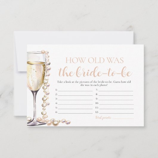 Parels en Prosecco Hoe oud was de bruid spel Kaart (Voorkant)