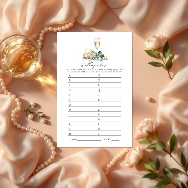 Parels en Prosecco Huwelijk A tot Z Bruidsspel (Pearls and Prosecco Wedding A - Z Bridal Shower Game)