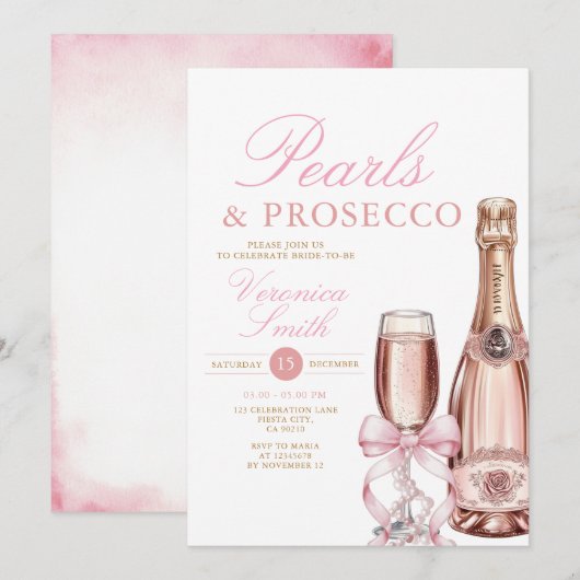 Parels en Prosecco Ketting Bow Vrijgezellenfeest Kaart (Voorkant / Achterkant)