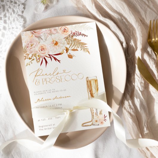 Parels en Prosecco met Bloemen Vrijgezellenfeest Kaart