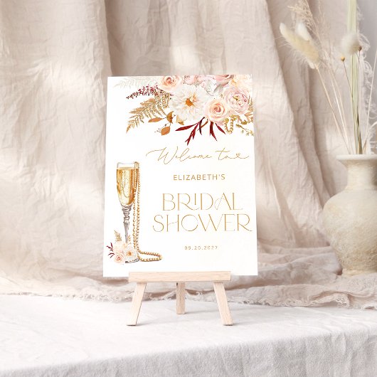 Parels en Prosecco met Floral Bridal Welkom Poster
