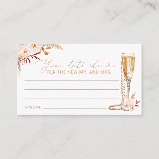 Parels en Prosecco met Floral Date Nachtideeën Informatiekaartje (Voorkant)