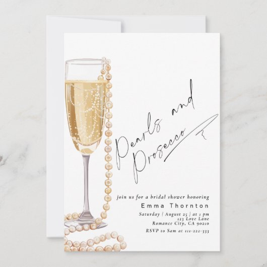 Parels en Prosecco minimalistisch Vrijgezellenfees Kaart (Voorkant)