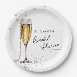 Parels en Prosecco minimalistisch Vrijgezellenfees Papieren Bordje