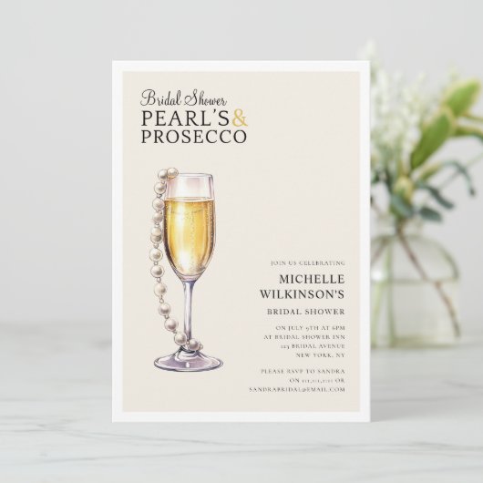 Parels en Prosecco Modern Minimal Kaart (Staand voorkant)