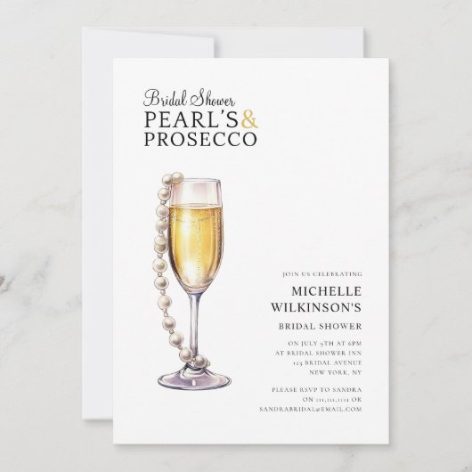 Parels en Prosecco Modern Minimal vrijgezellenfees Kaart (Voorkant)