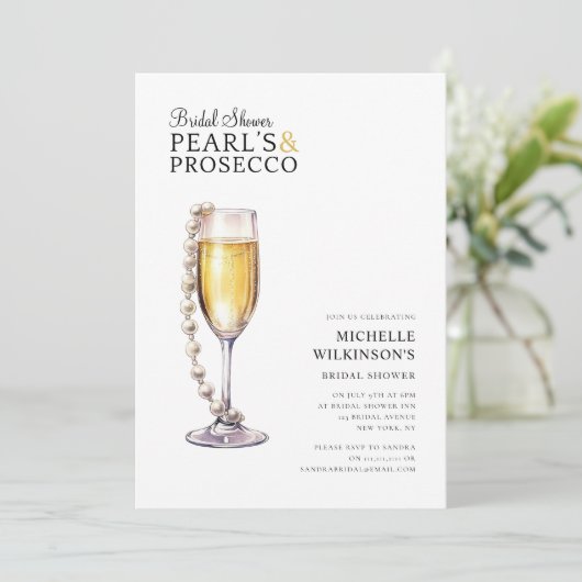 Parels en Prosecco Modern Minimal vrijgezellenfees Kaart (Staand voorkant)
