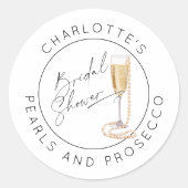 Parels en Prosecco Modern script Vrijgezellenfeest Ronde Sticker (Voorkant)