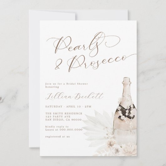 Parels en Prosecco Neutral Script-Vrijgezellenfees Kaart (Voorkant)