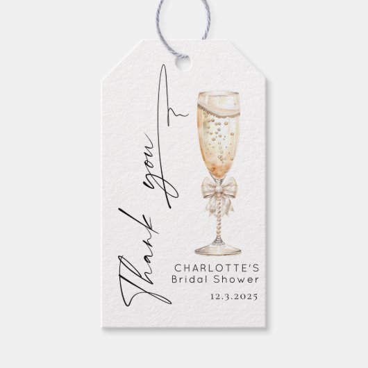 Parels en Prosecco Parel boog bruids Dank u Cadeaulabel (Voorkant)