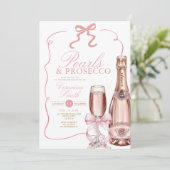 Parels en Prosecco Pink Bow Vrijgezellenfeest Kaart (Staand voorkant)
