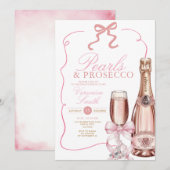 Parels en Prosecco Pink Bow Vrijgezellenfeest Kaart (Voorkant / Achterkant)