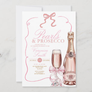 Parels en Prosecco Pink Bow Vrijgezellenfeest Kaart