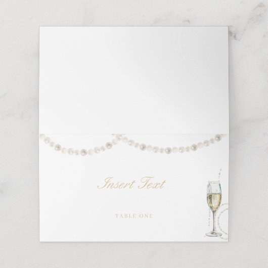 Parels en Prosecco Place Card Naam Food Label Plaatskaartje (Buitenkant ongevouwen)