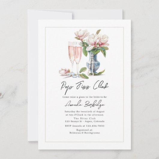 Parels en Prosecco Pop Fizz Clink Vrijgezellenfees Kaart (Voorkant)