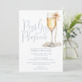 Parels en Prosecco QR code blauw Vrijgezellenfeest Kaart (Staand voorkant)