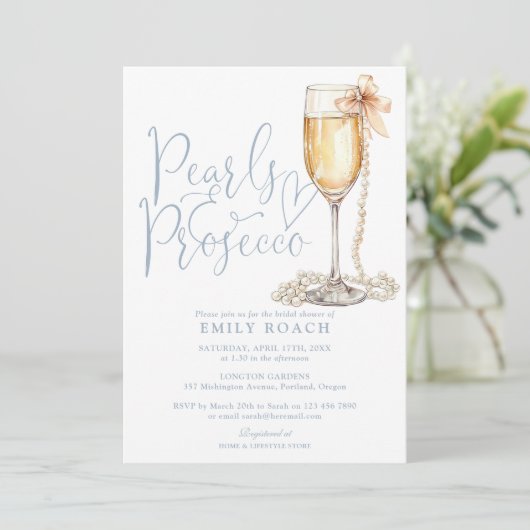 Parels en Prosecco QR code blauw Vrijgezellenfeest Kaart (Staand voorkant)