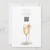 Parels en Prosecco QR code blauw Vrijgezellenfeest Kaart (Achterkant)