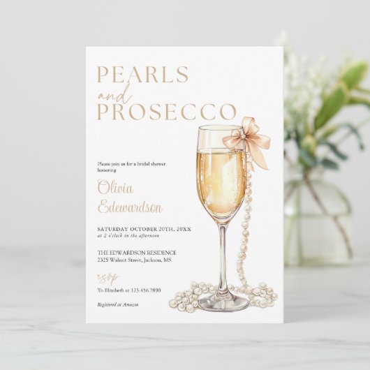 Parels en Prosecco QR Code Vrijgezellenfeest Kaart (Staand voorkant)