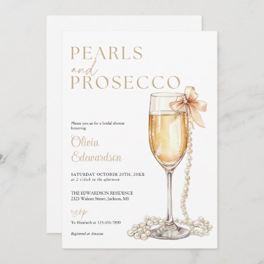 Parels en Prosecco QR Code Vrijgezellenfeest Kaart (Voorkant / Achterkant)