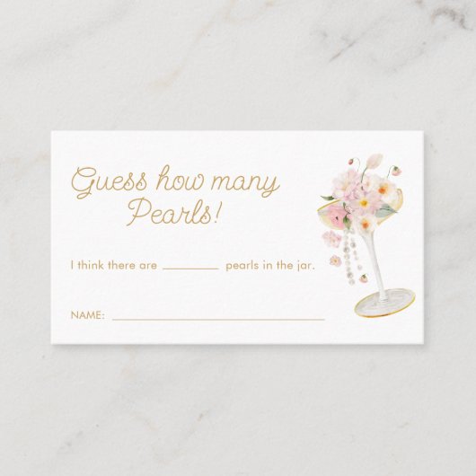 Parels en Prosecco raden hoeveel parels spel Visitekaartje (Voorkant)