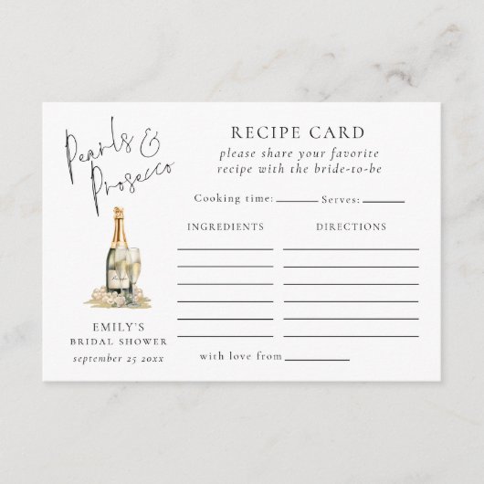 Parels en Prosecco Recept Kaart Vrijgezellenfeest (Voorkant)