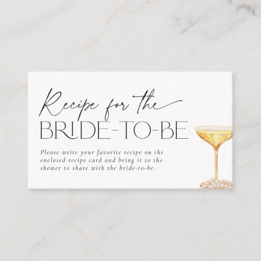 Parels en Prosecco Recept voor de aanstaande bruid Informatiekaartje (Voorkant)