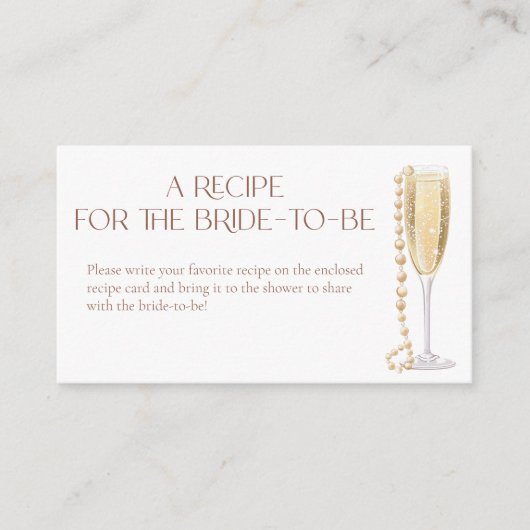 Parels en Prosecco Recept voor de bruid te zijn Informatiekaartje (Voorkant)