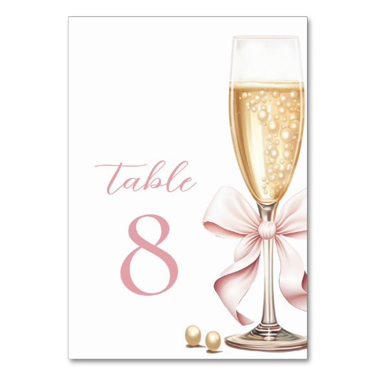 Parels en Prosecco Roze Bow Tafelnummers (Achterkant)