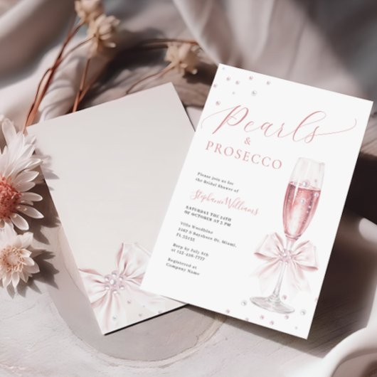 Parels en Prosecco Roze Bruids Douche Uitnodiging
