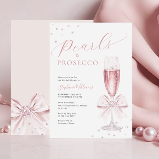 Parels en Prosecco Roze Bruids Douche Uitnodiging