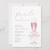 Parels en Prosecco Roze Bruids Douche Uitnodiging (Voorkant)