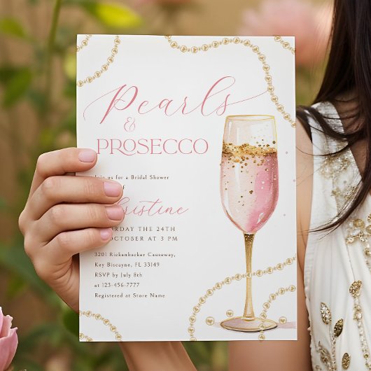 Parels en Prosecco Roze Goud Vrijgezellenfeest Kaart