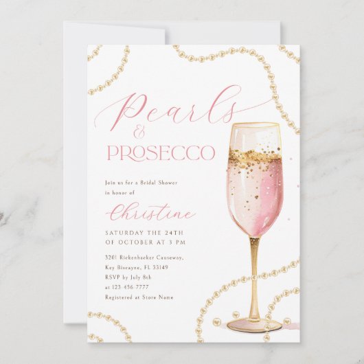 Parels en Prosecco Roze Goud Vrijgezellenfeest Kaart (Voorkant)