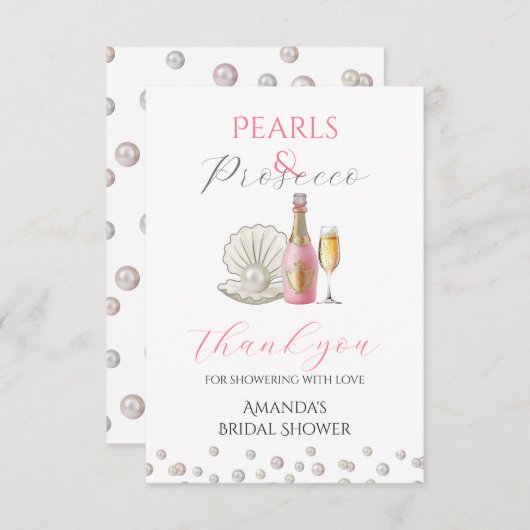 Parels en Prosecco Roze Vrijgezellenfeest Bedankkaart (Voorkant / Achterkant)