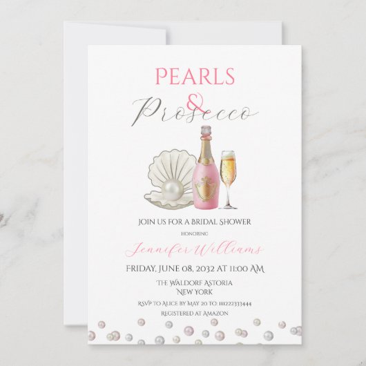 Parels en Prosecco Roze Vrijgezellenfeest Kaart (Voorkant)