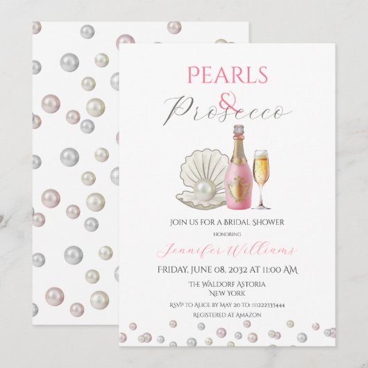 Parels en Prosecco Roze Vrijgezellenfeest Kaart (Voorkant / Achterkant)