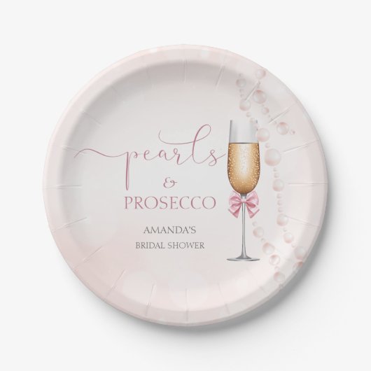 Parels en Prosecco Roze Vrijgezellenfeest Papieren Bordje (Voorkant)