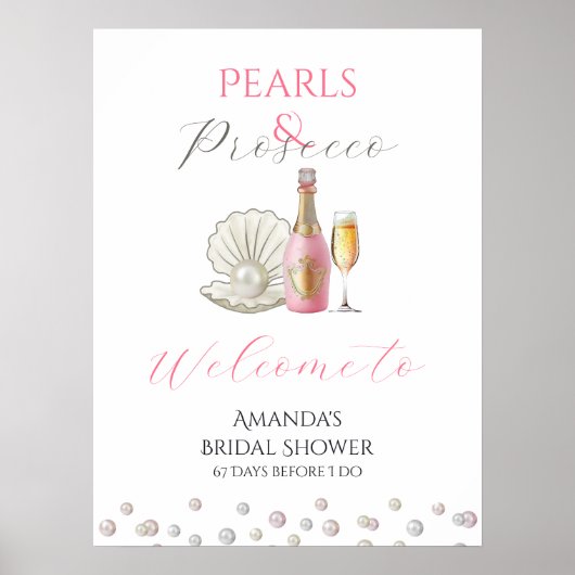 Parels en Prosecco Roze Vrijgezellenfeest Poster (Voorkant)