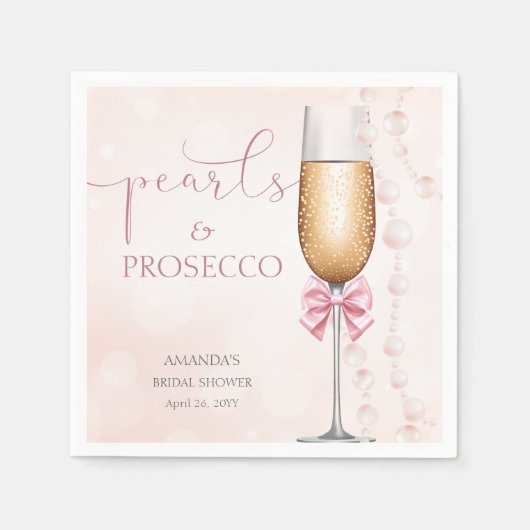 Parels en Prosecco Roze Vrijgezellenfeest Servet (Voorkant)