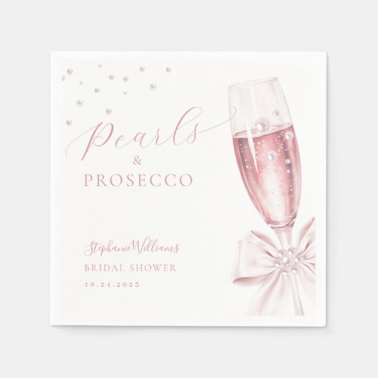 Parels en Prosecco Roze Vrijgezellenfeest Servet (Voorkant)