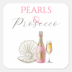 Parels en Prosecco Roze Vrijgezellenfeest Vierkante Sticker