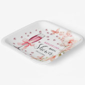 Parels en Prosecco Stof Roze Rozen Bruidsdiner Papieren Bordje (Gebogen)