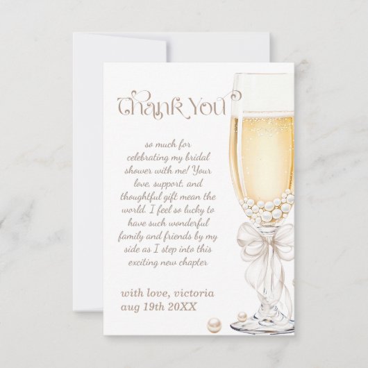 Parels en Prosecco thema Vrijgezellenfeest Bedankkaart (Voorkant)