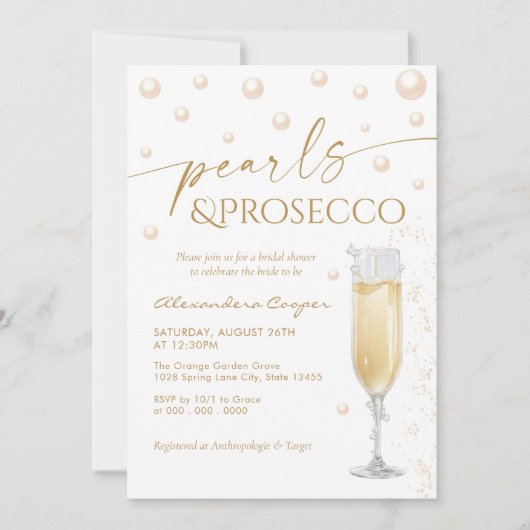 Parels en Prosecco Thema Vrijgezellenfeest Kaart (Voorkant)