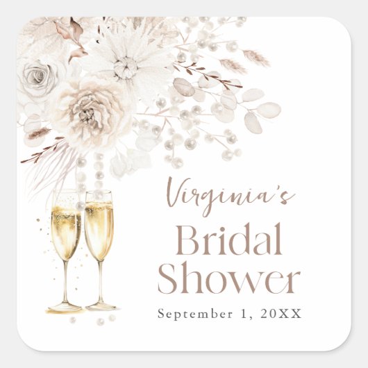 Parels en Prosecco Vierkante Sticker (Voorkant)