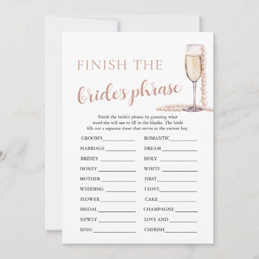 Parels en Prosecco Voltooien de Bruid's Phrase Gam Kaart (Voorkant)