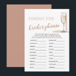 Parels en Prosecco Voltooien de Bruid's Phrase Gam Kaart<br><div class="desc">"Pearls and Prosecco Finish the Bride's Phrase Game" is een leuke en boeiende activiteit die gasten uitnodigt om zinnen of zinnen te voltooien die door de bruid zijn begonnen. Deelnemers gebruiken hun creativiteit en kennis van de bruid om haar voorkeuren, herinneringen of sentimenten te raden. Verbeterd door de elegantie van...</div>