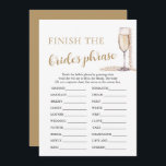Parels en Prosecco Voltooien de Bruid's Phrase Gam Kaart<br><div class="desc">"Pearls and Prosecco Finish the Bride's Phrase Game" is een leuke en boeiende activiteit die gasten uitnodigt om zinnen of zinnen te voltooien die door de bruid zijn begonnen. Deelnemers gebruiken hun creativiteit en kennis van de bruid om haar voorkeuren, herinneringen of sentimenten te raden. Verbeterd door de elegantie van...</div>