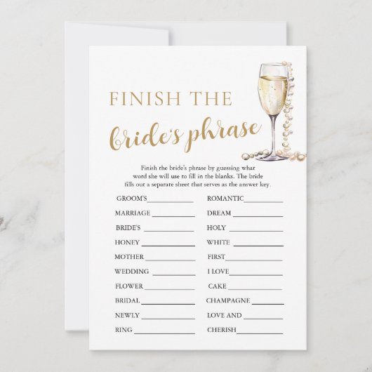 Parels en Prosecco Voltooien de Bruid's Phrase Gam Kaart (Voorkant)